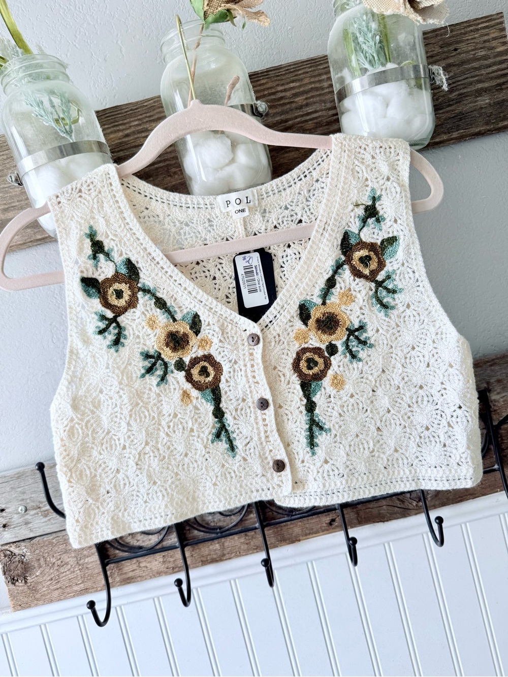 POL Cream Crochet Top